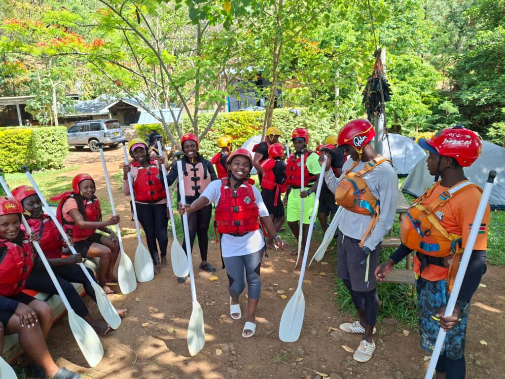 Hikers taking a refreshing dip at Sagana river